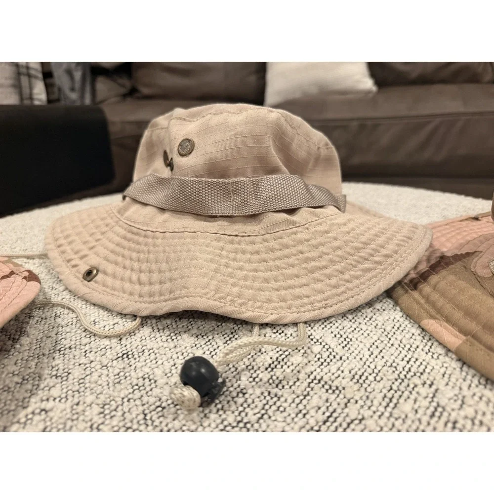 Lot Of Three Kids Bucket/Sun Hats Great For UV Outdoor Protection Tan/Camo